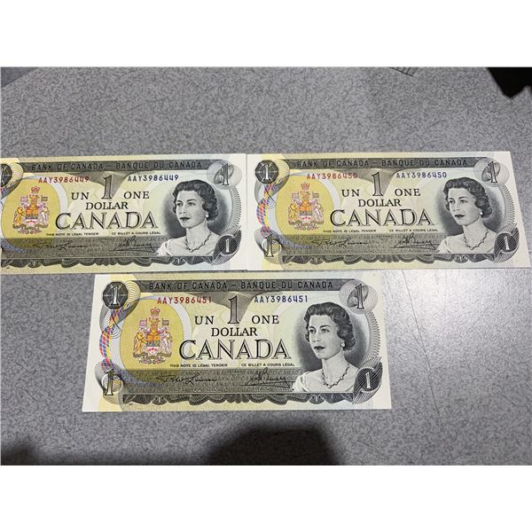 Run of 3 Canadian 1954 $1 Banknotes, Queen Elizabeth II