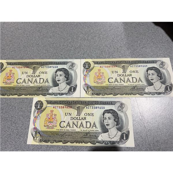 1954 Canada $1 Banknotes, Consecutive Serial Numbers, Set of Three