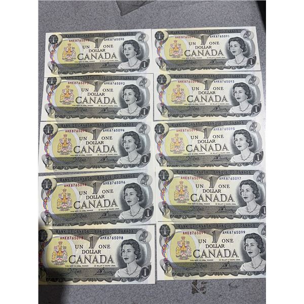 1967 Canada $1 Consecutive Uncut Sheet AMK8765090-099 UNC