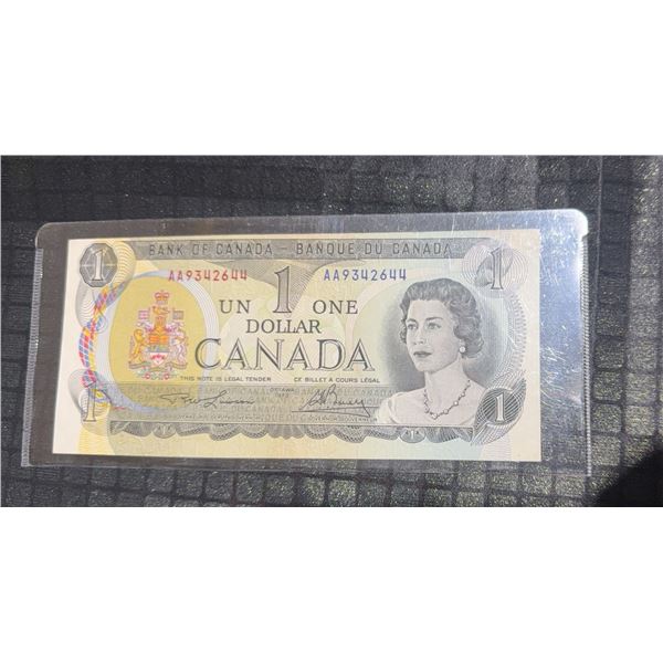 1973 Bank of Canada $1 Bill, Serial AA9342644, Queen Elizabeth II