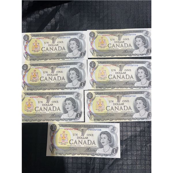 1967 Centennial Canada $1 Notes, Consecutive Serial Numbers, Lot of 7