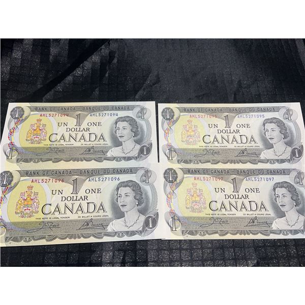 Consecutive 1954 Canada $1 Notes, 4-Piece Sequential Set