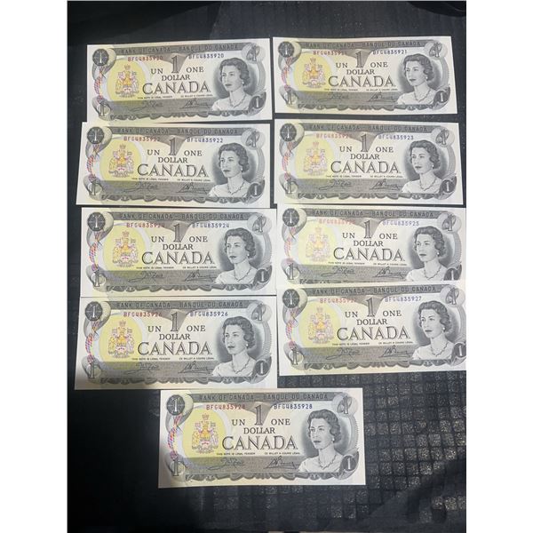 10 Consecutive 1954 Canadian $1 Bills UNC BFGU835920-BFGU835929