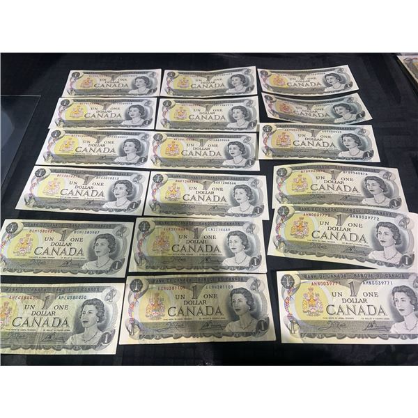 18 Canadian $1 Banknotes, 1954 Series, Queen Elizabeth II