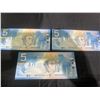 Image 1 : Consecutive Canadian $5 Polymer Banknotes HNK5226863-HNK5226865