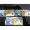 Image 5 : Consecutive Canadian $5 Polymer Banknotes HNK5226863-HNK5226865