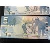 Image 6 : Consecutive Serial Number Canada $5 Polymer Banknotes, Lot of 6