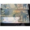 Image 7 : Consecutive Serial Number Canada $5 Polymer Banknotes, Lot of 6