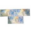 Image 1 : Three Consecutive Serial $5 Canadian Polymer Banknotes