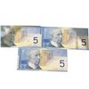 Image 5 : Three Consecutive Serial $5 Canadian Polymer Banknotes