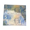 Image 1 : Canada $5 Polymer Banknotes Hockey Scene Consecutive Serial Numbers