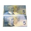 Image 2 : Canada $5 Polymer Banknotes Hockey Scene Consecutive Serial Numbers