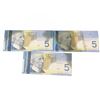 Image 5 : Three Consecutive Canada $5 Polymer Banknotes AOZ0651073-75