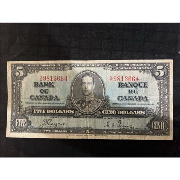 1937 Bank of Canada $5 Bill, King George VI, Serial YC9813664