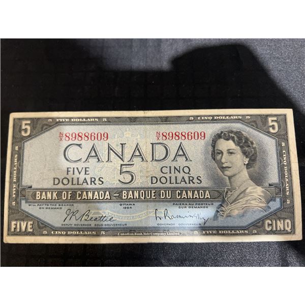 1954 Canada $5 Banknote, Queen Elizabeth II, Devil's Face