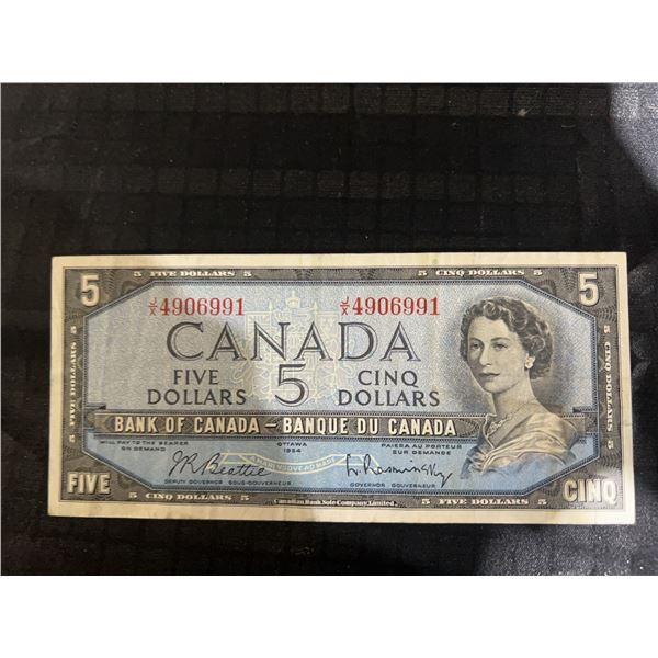 1954 Bank of Canada $5 Note, Devil's Face, Serial 49069991