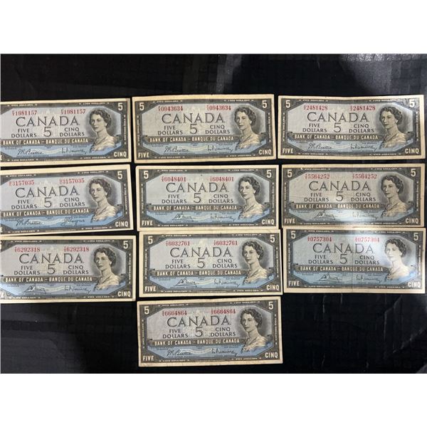 10 Canada $5 Banknotes, 1954 Series, Queen Elizabeth II