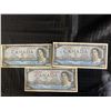 Image 1 : Three 1954 Bank of Canada $5 Notes - Modified Portrait