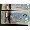 Image 6 : Canadian $5 Polymer Notes, Sequential Serial Numbers, 18 Bills
