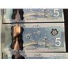 Image 9 : Sequential Polymer Canadian $5 Banknotes Lot of 12 (Individual Bills)