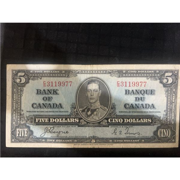 1937 Bank of Canada $5 Bill, Serial E/G 3119977