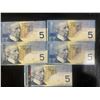 Image 1 : 5 Canadian $5 Polymer Banknotes Sir Wilfrid Laurier