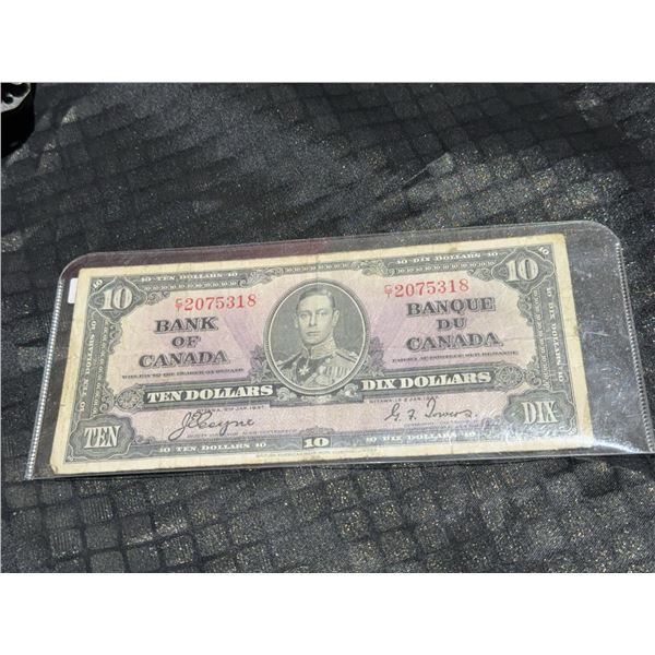 Bank of Canada 1937 $10 Bill King George VI Serial E2075318