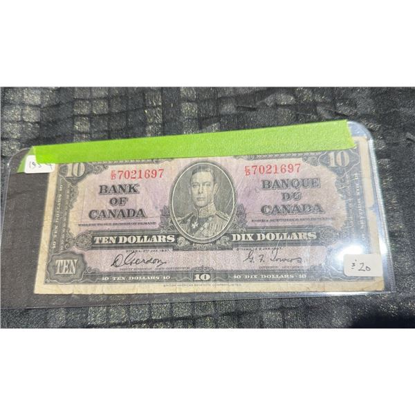 1937 Bank of Canada Ten Dollar Bill King George VI ED7021697