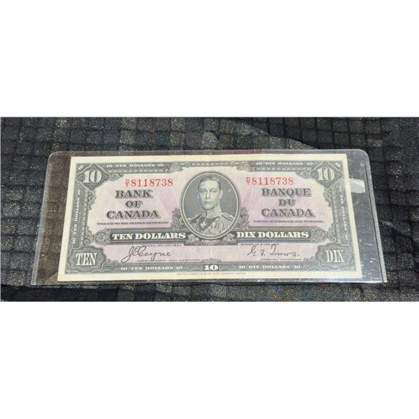 1937 Bank of Canada $10 Bill, King George VI, Serial #8118738