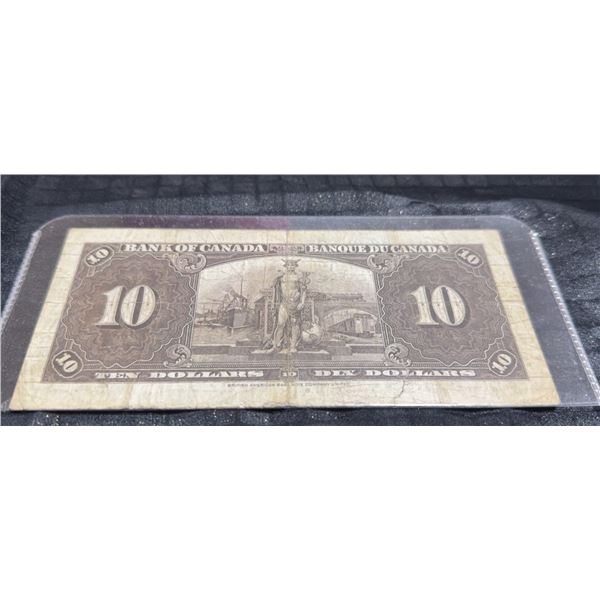 1937 Bank of Canada $10 Bill, King George VI, Serial #8114580