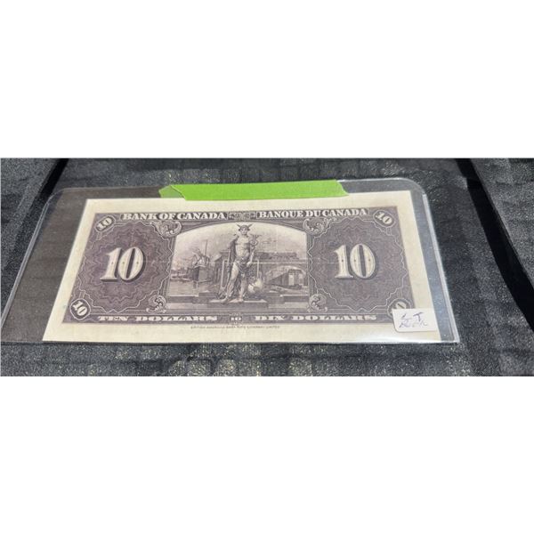 1954 Bank of Canada $10 Bill, Serial BD4014638, King George VI