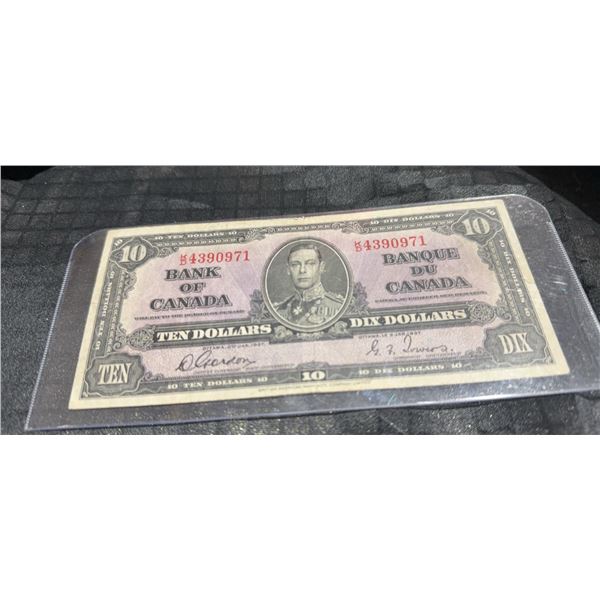1937 Bank of Canada $10 Note George VI J/K Prefix
