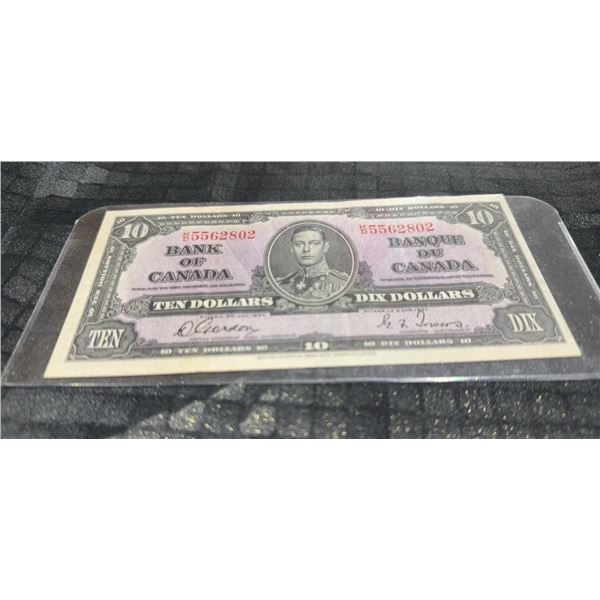 1937 Bank of Canada $10 Bill, King George VI, Serial DK5562802