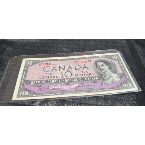 1954 Bank of Canada $10 Bill, Devil's Face, QEII, BC-32b