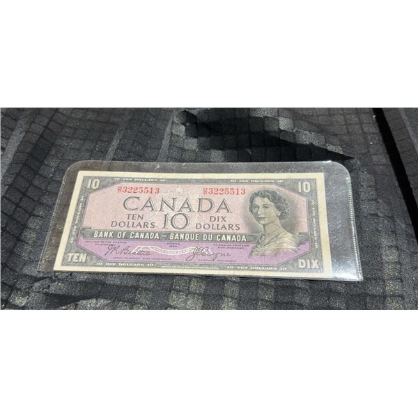 1954 Bank of Canada $10 Bill, Devil's Face, Serial #3225513