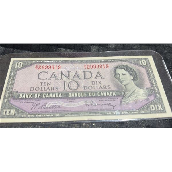 1954 Bank of Canada $10 Bill, Devil's Face, QEII, Serial 2999619