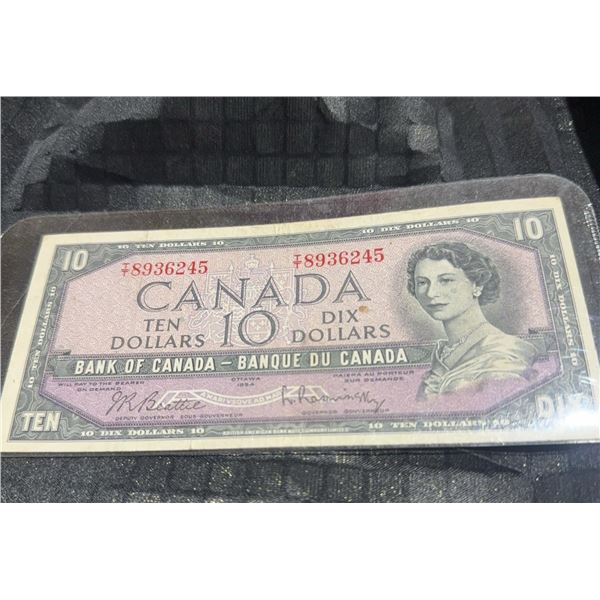1954 Bank of Canada $10 Bill, Devil's Face, Serial 8936245