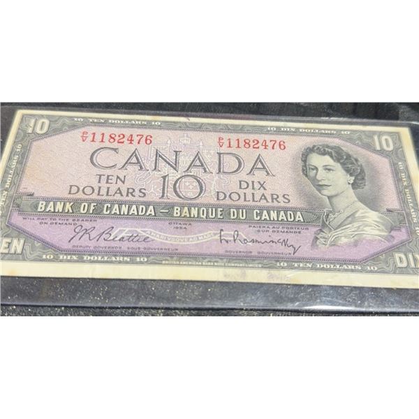 1954 Canada $10 Banknote, Bank of Canada, Serial E1182476