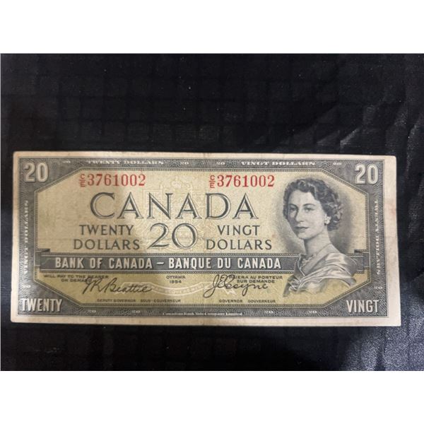 1954 Bank of Canada $20 Bill, Queen Elizabeth II, Devil’s Face