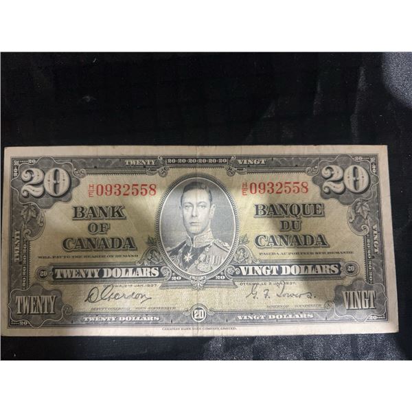 1937 Canada $20 Banknote King George VI Bilingual