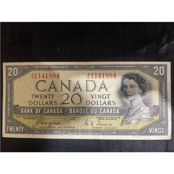1954 Bank of Canada $20 Bill, Beattie-Coyne, A/B Serial 1141884