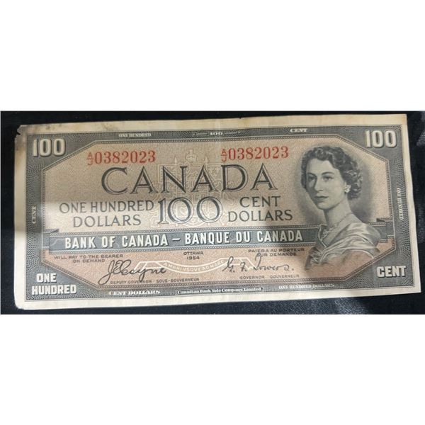 1954 Canadian $100 Banknote, Devil's Face, A0382023