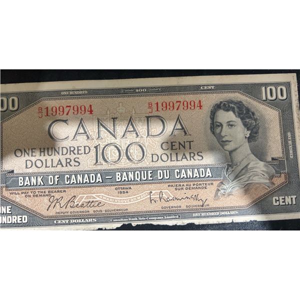1954 Bank of Canada $100 Bill, Modified Series, Devil's Face Variant