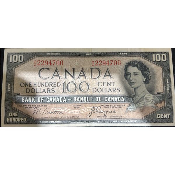 1954 Bank of Canada $100 Banknote, Modified Portrait