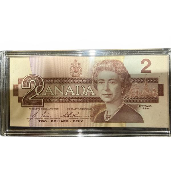 1986 Canadian $2 Banknote EGU2630132 in Holder