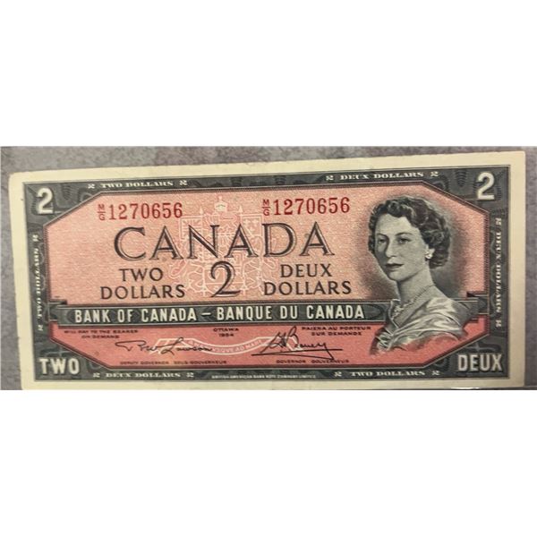 1954 Bank of Canada $2 Bill, QEII, Serial G/E 1270656
