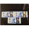 Image 2 : Three Canadian $5 Polymer Banknotes