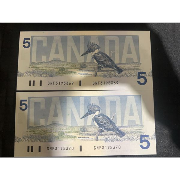 1986 $5 Canadian Banknotes, Consecutive Serial Numbers