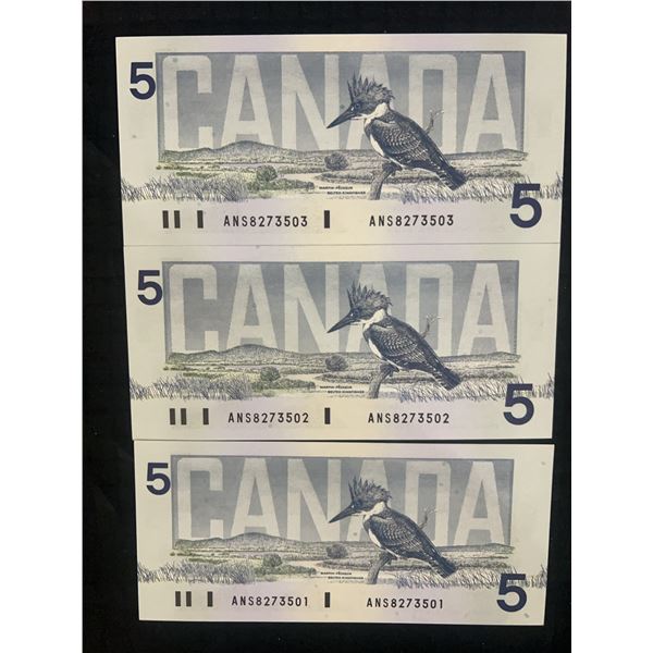 Consecutive 1986 Canada $5 Notes Lot of 3 - ANS8273501-503