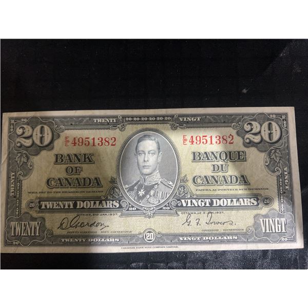 1937 Bank of Canada $20 Bill, Serial E4951382, King George VI